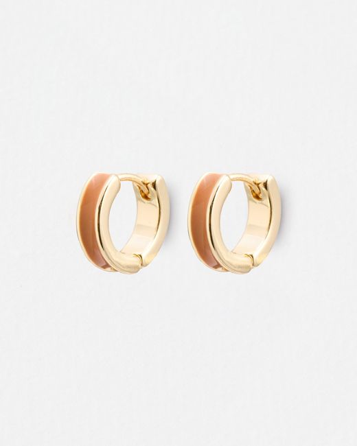 Oliver Bonas White Emma Enamel Gold Tone Huggie Earrings