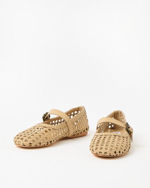 Oliver Bonas Natural Asra Neve Woven Beige Leather Mary Janes