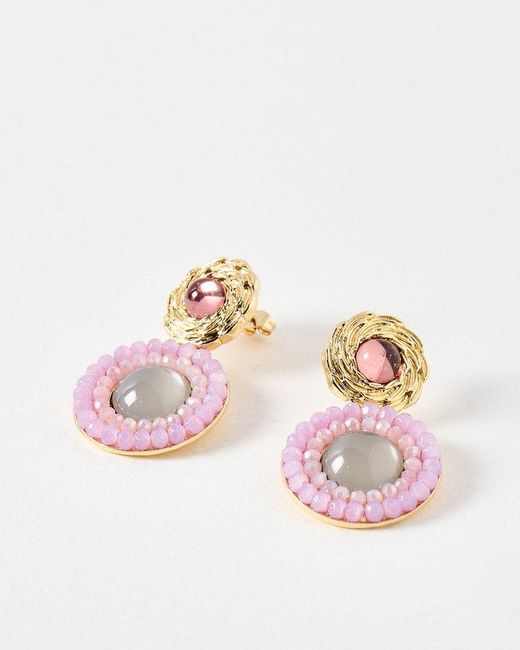 Oliver Bonas Pink Ivory Bead Drop Stud Earrings