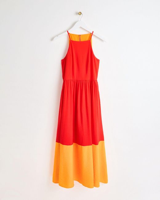 Oliver Bonas Orange Colour Block Midi Dress, Size 6