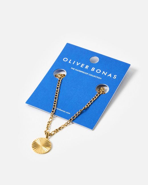 Oliver Bonas Metallic Maya Etched Sunray Pendant Tone Waterproof Necklace