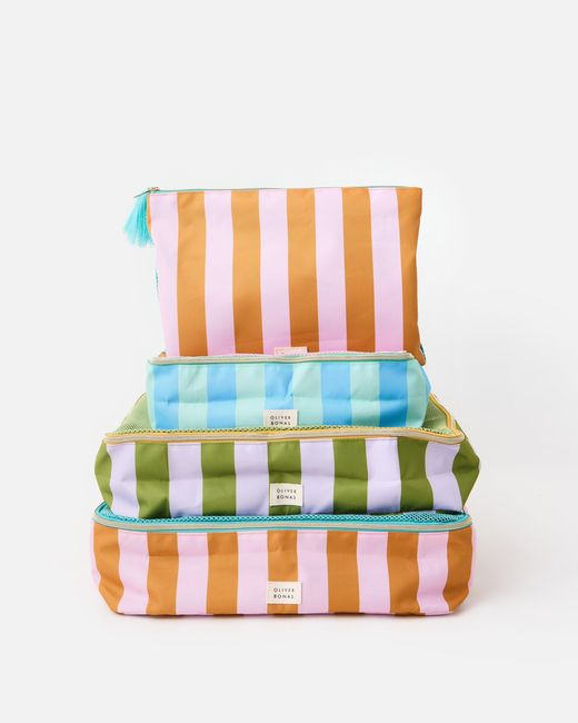 Oliver Bonas Blue Striped Packing Cubes Set Of Four