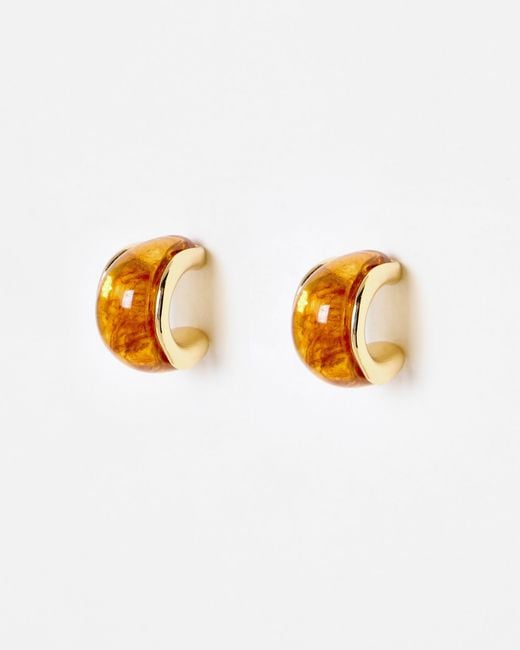 Oliver Bonas White Ariah Brown Resin & Gold Tone Hoop Earrings