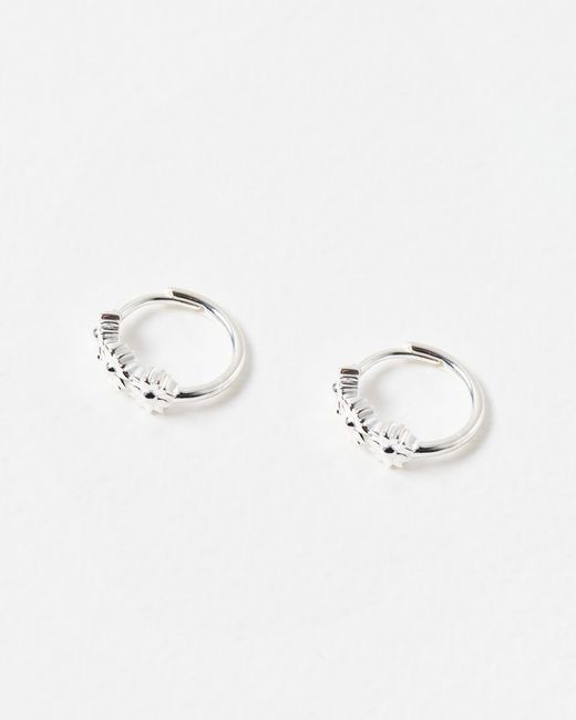 Oliver Bonas Natural Triple Flower Clicker Hoop Earrings