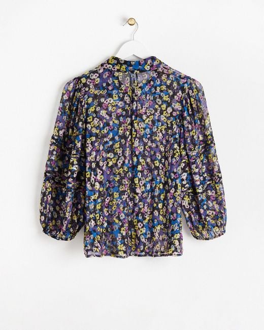 Oliver Bonas Blue Treasured Floral Metallic Shirt, Size 6