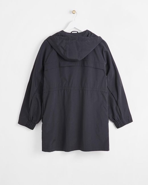 Oliver Bonas Blue Hooded Black Long Line Rain Jacket, Size 6