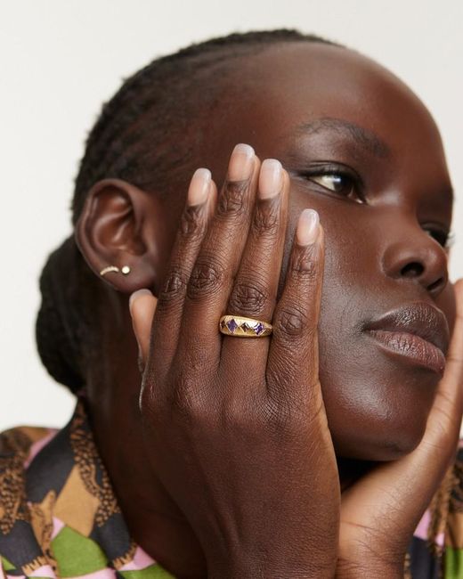 Oliver Bonas Bertie Chunky Ridged Gold Plated Statement Ring in White