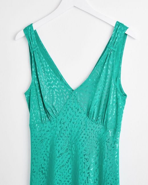 Oliver Bonas Blue Green Satin Slip Midi Dress, Size 14