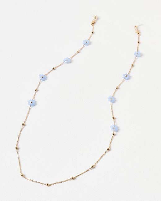 Oliver Bonas White Rosaria Blue Beaded Flower Glasses Chain