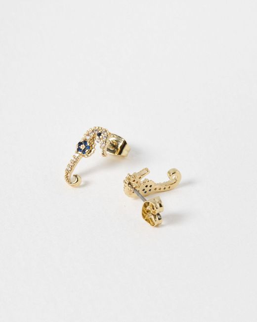Oliver Bonas White Lana Seahorse Gold Stud Earrings