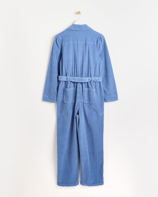 Oliver Bonas Blue Corduroy Puff Sleeve Jumpsuit, Size 8