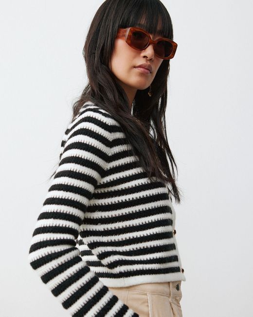 Oliver Bonas White Monochrome Stripe Knitted Cardigan, Size 14