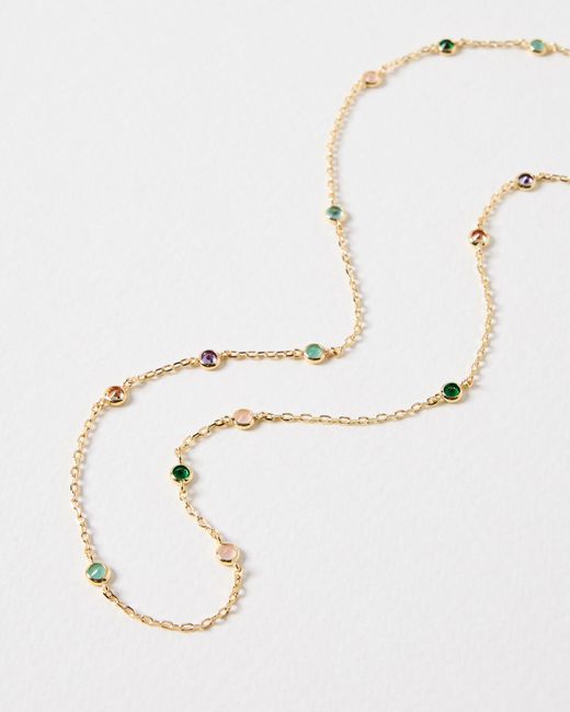 Oliver Bonas Natural Maddie Glass Circular Stones Tone Chain Necklace