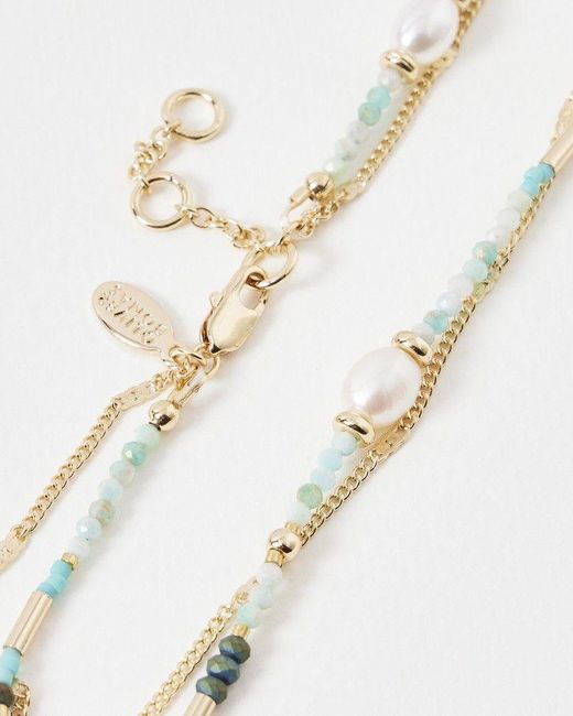 Oliver Bonas Natural Skye Beaded & Faux Pearl Layered Anklet