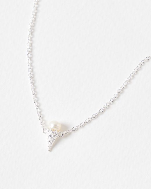 Oliver Bonas White Ice Cream Cone Pearl Charm Pendant Necklace