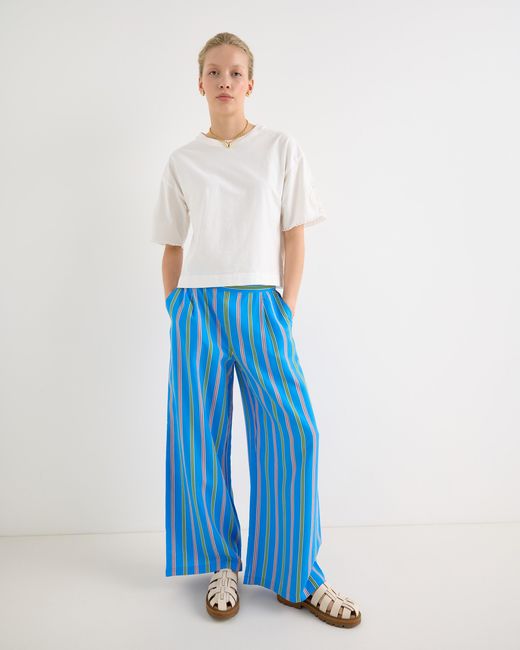 Oliver Bonas Blue & Green Striped Wide Leg Trousers, Size 10