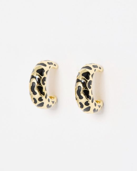 Oliver Bonas White Mitzi Leopard Print Enamel Hoop Earrings