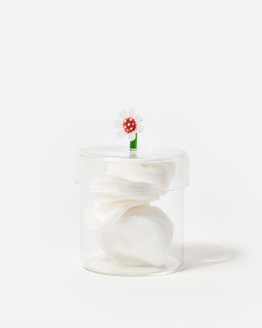 Oliver Bonas White Flower Glass Tall Storage Pot