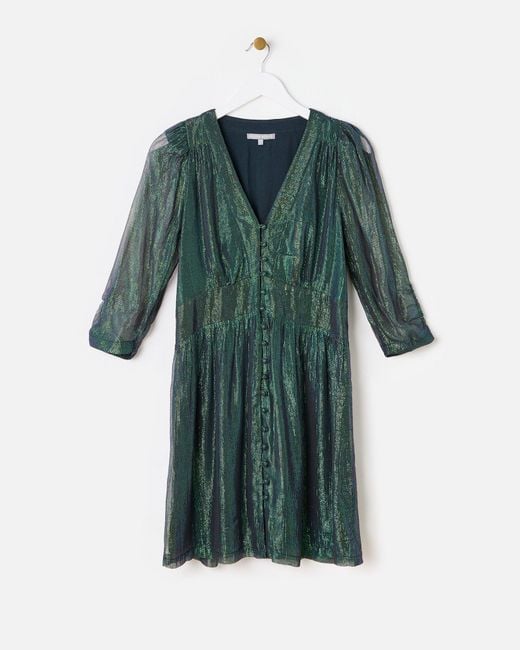 Oliver Bonas Green Sparkly Metallic Mini Dress, Size 6