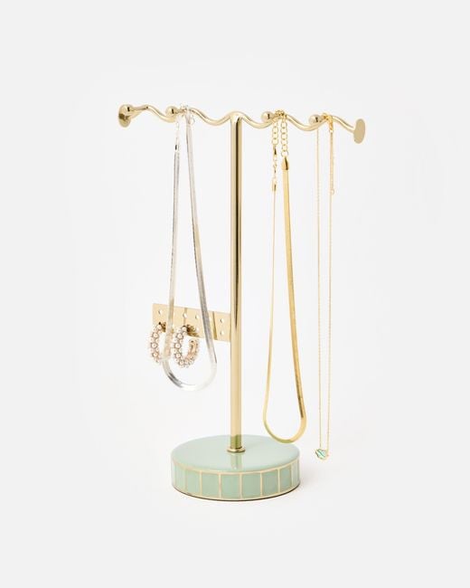 Oliver Bonas White Cilo Green Enamel Circle Jewellery Stand
