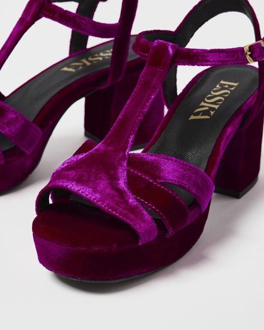 Esska Purple Charlie Magenta Velvet Heeled Sandals, Size Uk 3