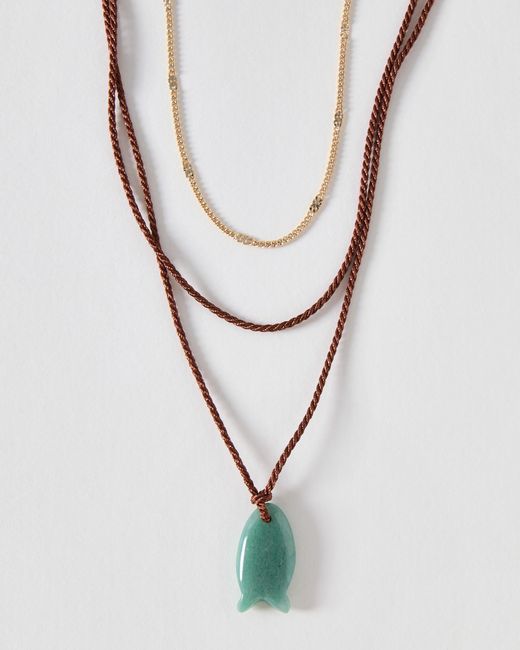 Oliver Bonas White Florice Fish Pendant Triple Row Cord Necklace
