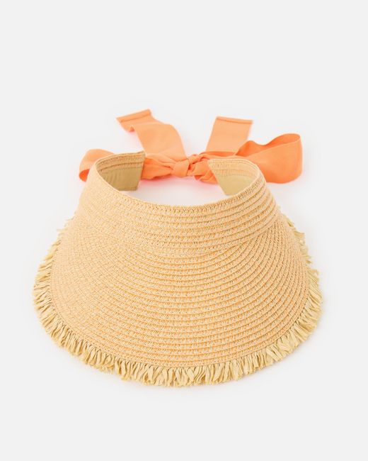 Oliver Bonas Natural Weave Visor Hat With Orange Tie