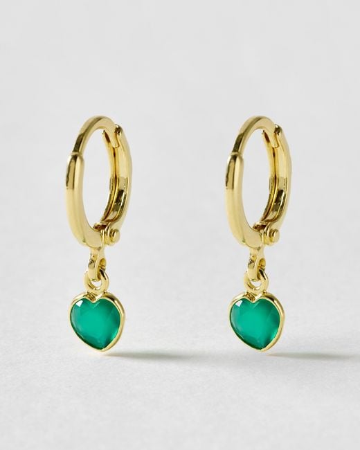 Oliver Bonas White Auden Onyx Heart Charm Hoop Drop Earrings