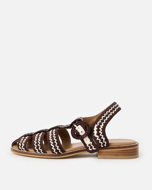 Oliver Bonas Brown Chocolate & Cream Raffia Weave Fisherman Sandals, Size 3