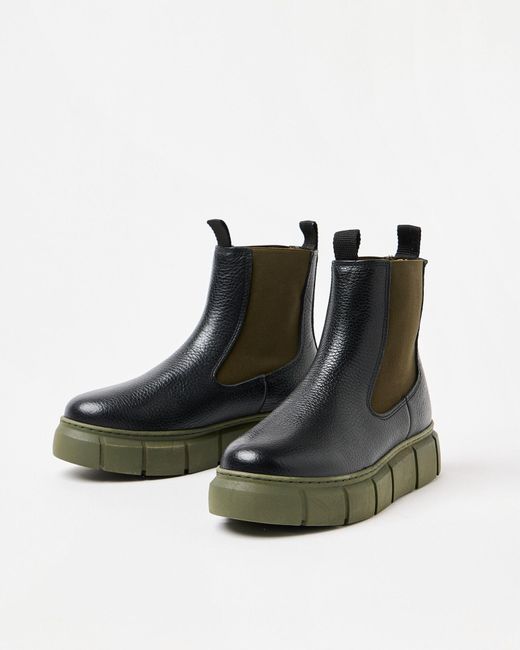 Shoe The Bear Black Tove & Green Leather Chelsea Boots, Size Uk 4