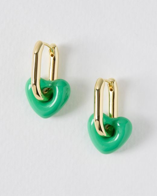 Oliver Bonas Green Amerie Enamel Heart Charm Hoop Earrings