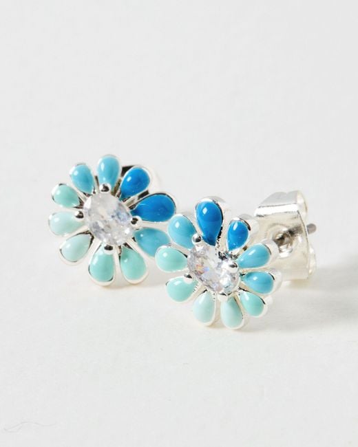 Oliver Bonas Blue Lily Ombre Flower Stud Earrings