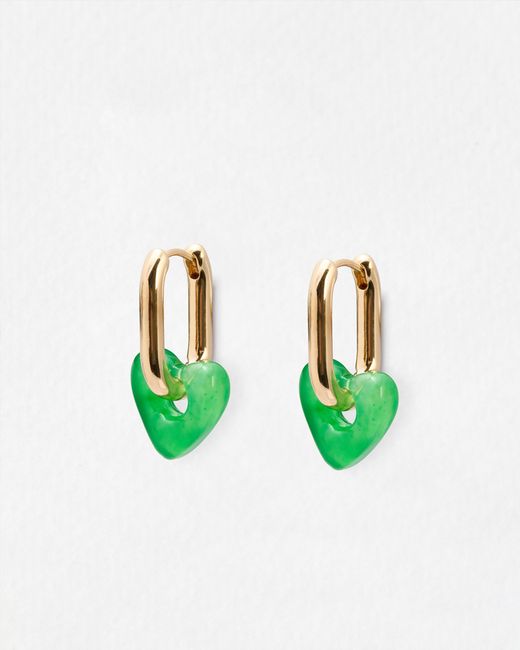 Oliver Bonas Green Amerie Enamel Heart Charm Hoop Earrings
