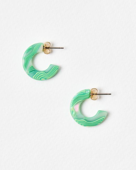 Oliver Bonas Green Erica Shimmer Resin Mini Hoop Earrings