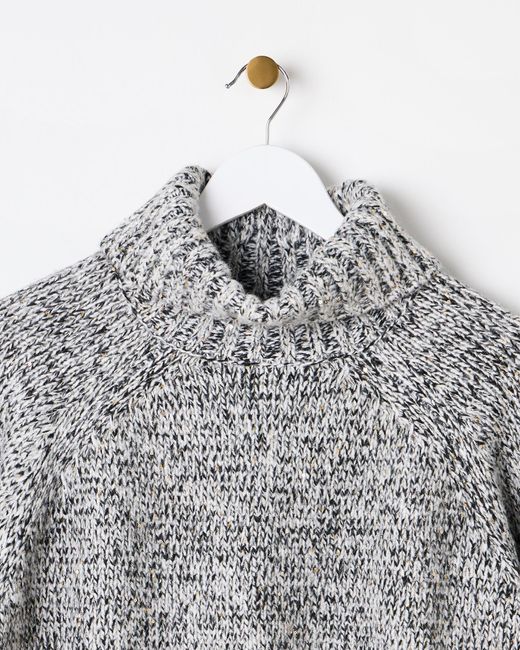 Oliver Bonas Gray Marl Sequin Knitted Roll Neck Jumper, Size 18