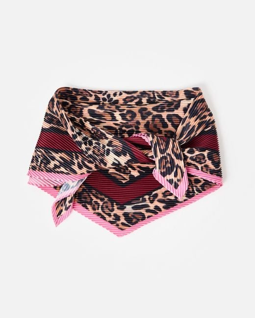 Oliver Bonas Red Leopard Print Pleated Square Scarf