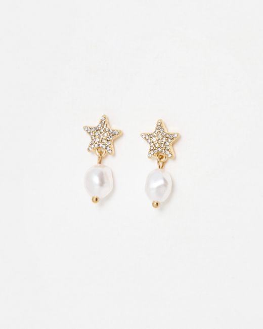 Oliver Bonas White Nori Star & Faux Pearl Drop Stud Earrings