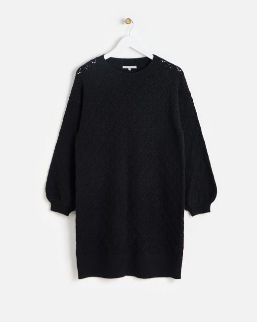 Oliver Bonas Black Diamond Stitch Knitted Jumper Dress, Size 6