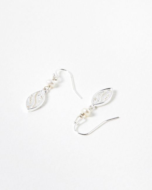 Oliver Bonas White Deryn Filigree Pearl Drop Earrings