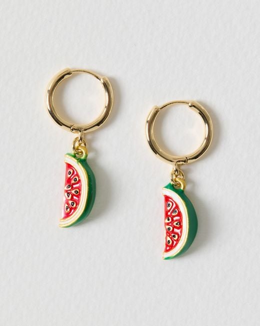 Oliver Bonas White Wilma Watermelon Charm Drop Huggie Earrings