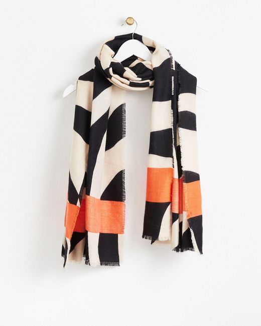 Oliver Bonas Black Zebra Print Orange Striped Midweight Scarf