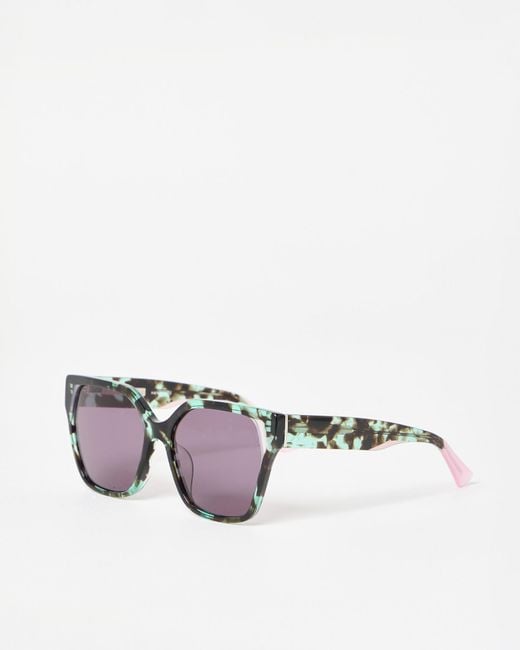 Oliver Bonas Purple Faux Tortoiseshell Square Cat Eye Acetate Sunglasses