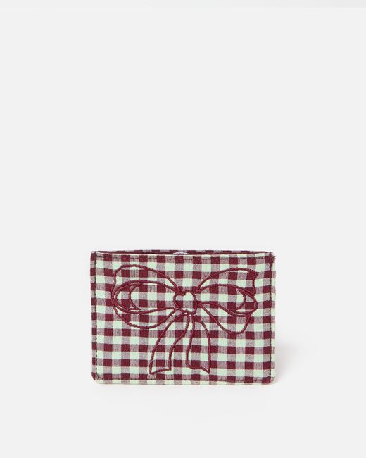 Oliver Bonas White Bree Burgundy & Green Gingham Bow Card Holder