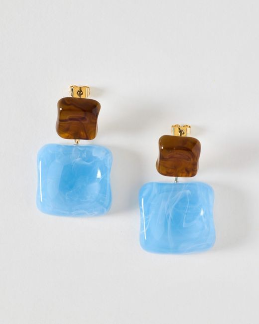 Oliver Bonas Blue Ivey & Brown Resin Square Drop Earrings