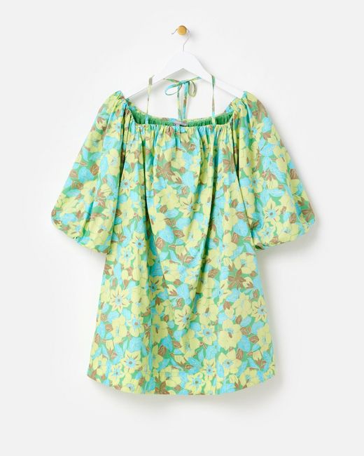 Oliver Bonas Green & Blue Floral Halterneck Bardot Mini Dress, Size 6
