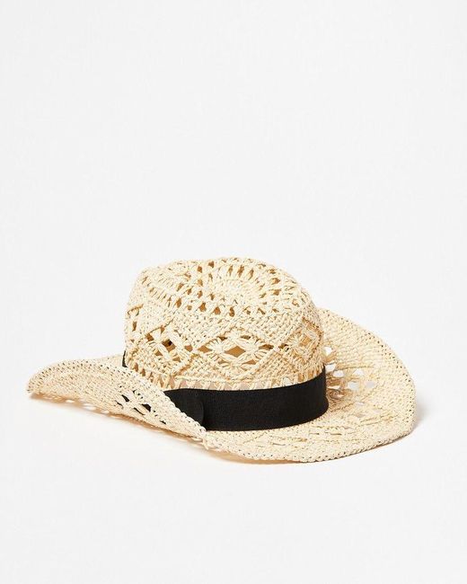 Oliver Bonas White Black Bow Natural Cowboy Hat