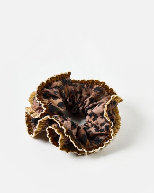 Oliver Bonas Brown Nadia Animal Print Velvet Trim Large Scrunchie