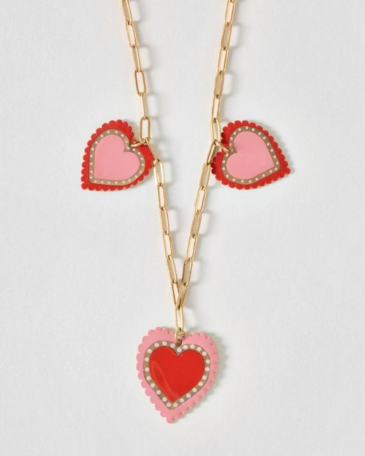 Oliver Bonas Red Iris Triple Heart Pendant Necklace