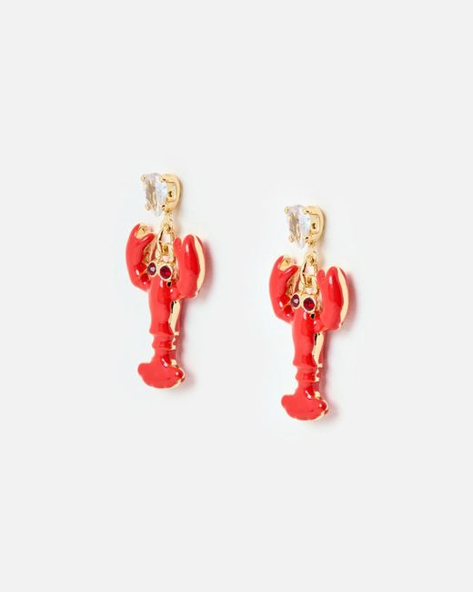Oliver Bonas Seb Red Lobster Charm Drop Earrings