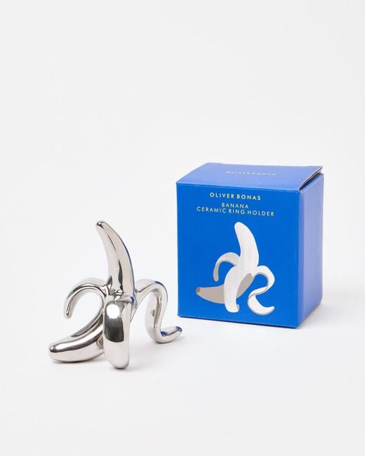 Oliver Bonas White Chrome Ceramic Banana Ring Holder